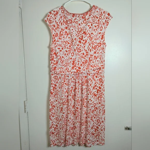 Boden (Size 10R) Red & White Floral Print Jersey Knit Dress w Pockets (NEW-NWT) - Picture 6 of 7